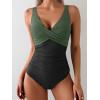 imageEomenie Womens One Piece Swimsuits Tummy Control Ruched Push Up Bathing Suit Tie Back Slimming SwimwearArmy Green and Black