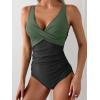 imageEomenie Womens One Piece Swimsuits Tummy Control Ruched Push Up Bathing Suit Tie Back Slimming SwimwearArmy Green and Black