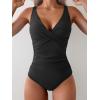 imageEomenie Womens One Piece Swimsuits Tummy Control Ruched Push Up Bathing Suit Tie Back Slimming SwimwearBlack