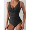 imageEomenie Womens One Piece Swimsuits Tummy Control Ruched Push Up Bathing Suit Tie Back Slimming SwimwearBlack