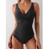 imageEomenie Womens One Piece Swimsuits Tummy Control Ruched Push Up Bathing Suit Tie Back Slimming SwimwearBlack