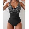 imageEomenie Womens One Piece Swimsuits Tummy Control Ruched Push Up Bathing Suit Tie Back Slimming SwimwearBlack Print