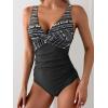 imageEomenie Womens One Piece Swimsuits Tummy Control Ruched Push Up Bathing Suit Tie Back Slimming SwimwearBlack Print