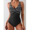 imageEomenie Womens One Piece Swimsuits Tummy Control Ruched Push Up Bathing Suit Tie Back Slimming SwimwearBlack Print
