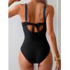 imageEomenie Womens One Piece Swimsuits Tummy Control Ruched Push Up Bathing Suit Tie Back Slimming SwimwearBlue and Black