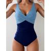 imageEomenie Womens One Piece Swimsuits Tummy Control Ruched Push Up Bathing Suit Tie Back Slimming SwimwearColor Blockdark Blue