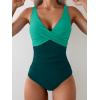imageEomenie Womens One Piece Swimsuits Tummy Control Ruched Push Up Bathing Suit Tie Back Slimming SwimwearColor Blockgreen