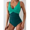 imageEomenie Womens One Piece Swimsuits Tummy Control Ruched Push Up Bathing Suit Tie Back Slimming SwimwearColor Blockgreen