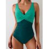 imageEomenie Womens One Piece Swimsuits Tummy Control Ruched Push Up Bathing Suit Tie Back Slimming SwimwearColor Blockgreen