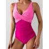 imageEomenie Womens One Piece Swimsuits Tummy Control Ruched Push Up Bathing Suit Tie Back Slimming SwimwearColor Blockpink