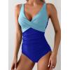 imageEomenie Womens One Piece Swimsuits Tummy Control Ruched Push Up Bathing Suit Tie Back Slimming SwimwearColor Blockroyal Blue