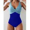 imageEomenie Womens One Piece Swimsuits Tummy Control Ruched Push Up Bathing Suit Tie Back Slimming SwimwearColor Blockroyal Blue