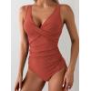 imageEomenie Womens One Piece Swimsuits Tummy Control Ruched Push Up Bathing Suit Tie Back Slimming SwimwearCoral Pink