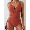 imageEomenie Womens One Piece Swimsuits Tummy Control Ruched Push Up Bathing Suit Tie Back Slimming SwimwearCoral Pink