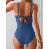 imageEomenie Womens One Piece Swimsuits Tummy Control Ruched Push Up Bathing Suit Tie Back Slimming SwimwearGrayish Blue