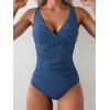 imageEomenie Womens One Piece Swimsuits Tummy Control Ruched Push Up Bathing Suit Tie Back Slimming SwimwearGrayish Blue