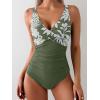imageEomenie Womens One Piece Swimsuits Tummy Control Ruched Push Up Bathing Suit Tie Back Slimming SwimwearGreen Floral
