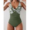 imageEomenie Womens One Piece Swimsuits Tummy Control Ruched Push Up Bathing Suit Tie Back Slimming SwimwearGreen Floral