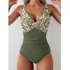 imageEomenie Womens One Piece Swimsuits Tummy Control Ruched Push Up Bathing Suit Tie Back Slimming SwimwearGreen Print