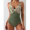 imageEomenie Womens One Piece Swimsuits Tummy Control Ruched Push Up Bathing Suit Tie Back Slimming SwimwearGreen Print