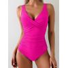 imageEomenie Womens One Piece Swimsuits Tummy Control Ruched Push Up Bathing Suit Tie Back Slimming SwimwearHot Pink