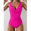 imageEomenie Womens One Piece Swimsuits Tummy Control Ruched Push Up Bathing Suit Tie Back Slimming SwimwearHot Pink