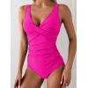 imageEomenie Womens One Piece Swimsuits Tummy Control Ruched Push Up Bathing Suit Tie Back Slimming SwimwearHot Pink