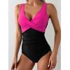 imageEomenie Womens One Piece Swimsuits Tummy Control Ruched Push Up Bathing Suit Tie Back Slimming SwimwearHot Pink and Black