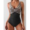 imageEomenie Womens One Piece Swimsuits Tummy Control Ruched Push Up Bathing Suit Tie Back Slimming SwimwearLeopard