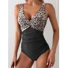 imageEomenie Womens One Piece Swimsuits Tummy Control Ruched Push Up Bathing Suit Tie Back Slimming SwimwearLeopard