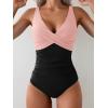 imageEomenie Womens One Piece Swimsuits Tummy Control Ruched Push Up Bathing Suit Tie Back Slimming SwimwearLight Pink and Black