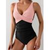 imageEomenie Womens One Piece Swimsuits Tummy Control Ruched Push Up Bathing Suit Tie Back Slimming SwimwearLight Pink and Black