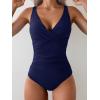 imageEomenie Womens One Piece Swimsuits Tummy Control Ruched Push Up Bathing Suit Tie Back Slimming SwimwearNavy Blue