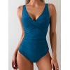 imageEomenie Womens One Piece Swimsuits Tummy Control Ruched Push Up Bathing Suit Tie Back Slimming SwimwearPeacock Blue