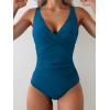 imageEomenie Womens One Piece Swimsuits Tummy Control Ruched Push Up Bathing Suit Tie Back Slimming SwimwearPeacock Blue