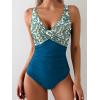imageEomenie Womens One Piece Swimsuits Tummy Control Ruched Push Up Bathing Suit Tie Back Slimming SwimwearPeacock Blue Print
