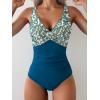 imageEomenie Womens One Piece Swimsuits Tummy Control Ruched Push Up Bathing Suit Tie Back Slimming SwimwearPeacock Blue Print
