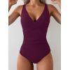 imageEomenie Womens One Piece Swimsuits Tummy Control Ruched Push Up Bathing Suit Tie Back Slimming SwimwearPurple