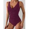 imageEomenie Womens One Piece Swimsuits Tummy Control Ruched Push Up Bathing Suit Tie Back Slimming SwimwearPurple