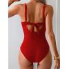 imageEomenie Womens One Piece Swimsuits Tummy Control Ruched Push Up Bathing Suit Tie Back Slimming SwimwearRed