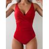imageEomenie Womens One Piece Swimsuits Tummy Control Ruched Push Up Bathing Suit Tie Back Slimming SwimwearRed