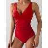 imageEomenie Womens One Piece Swimsuits Tummy Control Ruched Push Up Bathing Suit Tie Back Slimming SwimwearRed