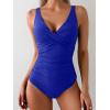 imageEomenie Womens One Piece Swimsuits Tummy Control Ruched Push Up Bathing Suit Tie Back Slimming SwimwearRoyal Blue