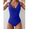 imageEomenie Womens One Piece Swimsuits Tummy Control Ruched Push Up Bathing Suit Tie Back Slimming SwimwearRoyal Blue