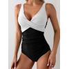 imageEomenie Womens One Piece Swimsuits Tummy Control Ruched Push Up Bathing Suit Tie Back Slimming SwimwearWhite and Black