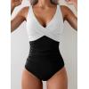 imageEomenie Womens One Piece Swimsuits Tummy Control Ruched Push Up Bathing Suit Tie Back Slimming SwimwearWhite and Black