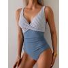 imageEomenie Womens One Piece Swimsuits Tummy Control Ruched Push Up Bathing Suit Tie Back Slimming SwimwearWhite and Blue Stripe