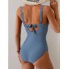 imageEomenie Womens One Piece Swimsuits Tummy Control Ruched Push Up Bathing Suit Tie Back Slimming SwimwearWhite and Blue Stripe