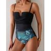 imageEomenie Womens Push Up Wrap Front Swimsuit One Piece Tummy Control Bathing Suits Bandeau Support Slimming SwimwearBlack and Blue Printed