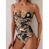 imageEomenie Womens Push Up Wrap Front Swimsuit One Piece Tummy Control Bathing Suits Bandeau Support Slimming SwimwearBlack and Gold Printed